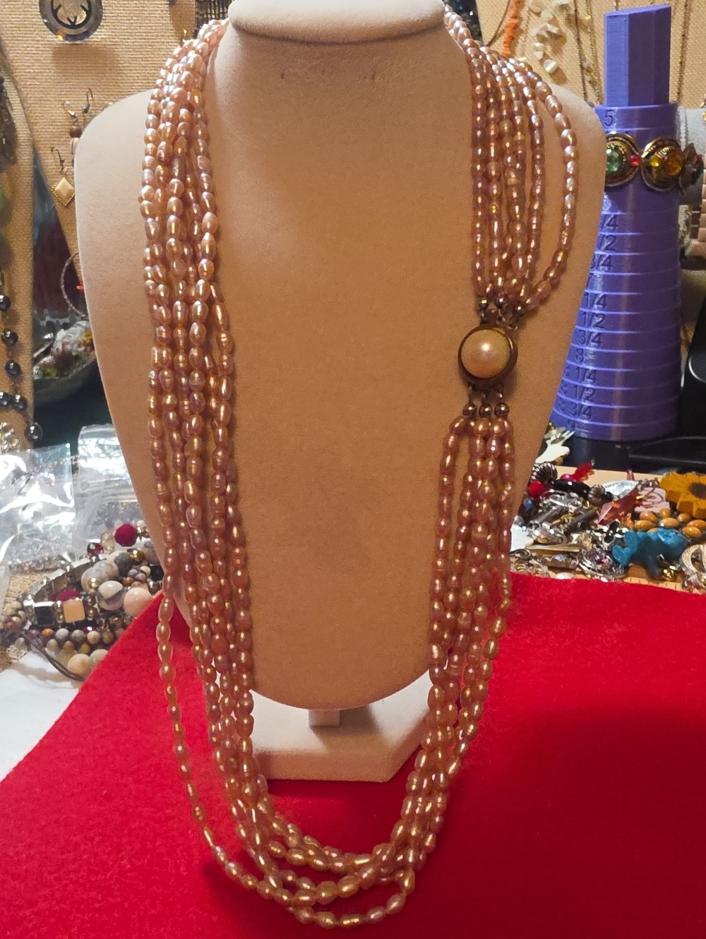 6-Strand Pearl Necklace in Champagne Gold Tone